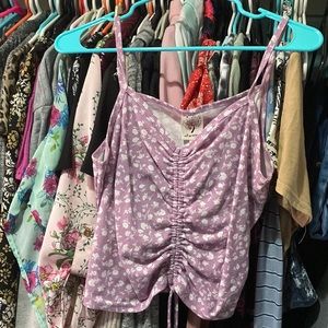 crop tank purple with white flowers